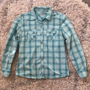 Marmot Teal and Gray Plaid Shirt size small